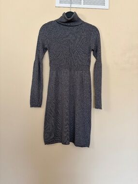 Louise Kropp Gray Ribbed Turtleneck Sweater Dress - Cable Knit Sleeves - S/M